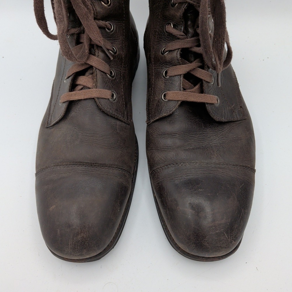 Banana Republic Broderick Mens 11 Brown Leather Lace Up Combat Boots Cap Toe Lug - Picture 4 of 8